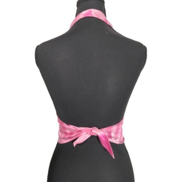 Express Magenta Silk Halter Top Tie Dye Rave Y2K 90s 2000s Boho Hot Pink Fairy - Picture 2 of 5